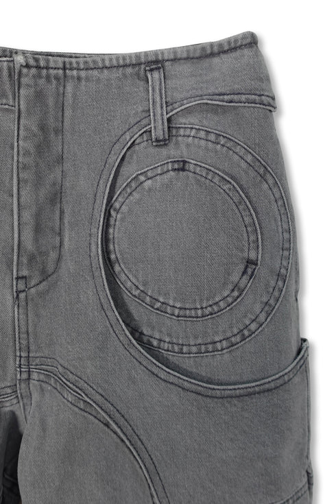 CIRCLE CUT-OUT DENIM PANTS -BLACK-